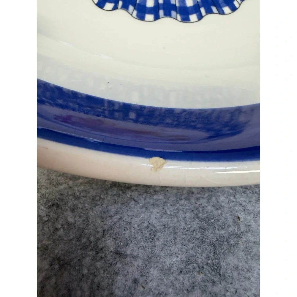 Tre Ci Italy Pasta Bowl Vintage Ceramic Blue White Gingham Wheat 11 Inch